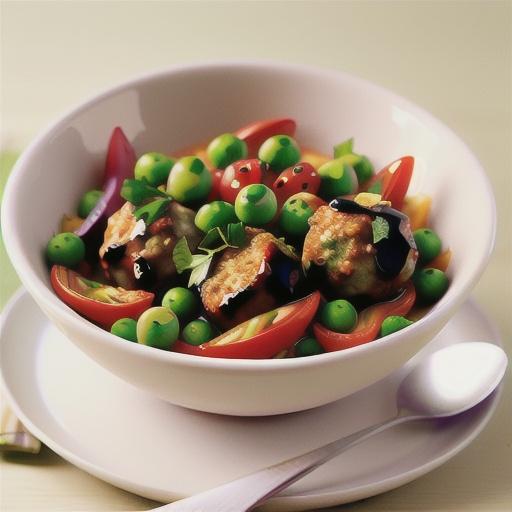 Lamb, eggplant & pea curry