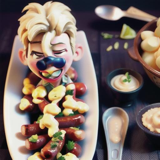 Cocktail sausages with mashed potato dip