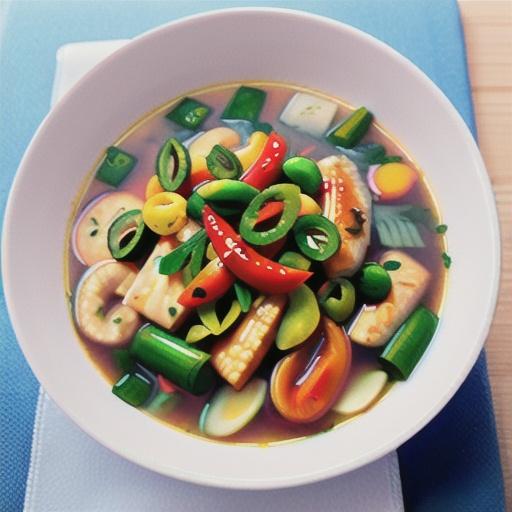 Aromatic fish and vegetable soup with noodles