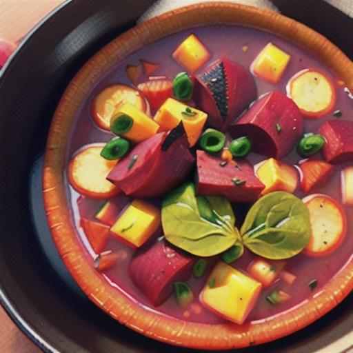 Roasted Beet, Crab and Vegetable Soup