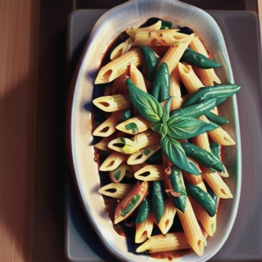 Penne with spicy tomato and basil sauce