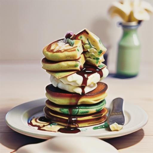 Coconut pancakes with banana and creme fraiche