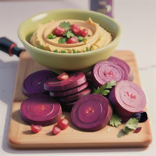 Beetroot crisps with coriander houmous