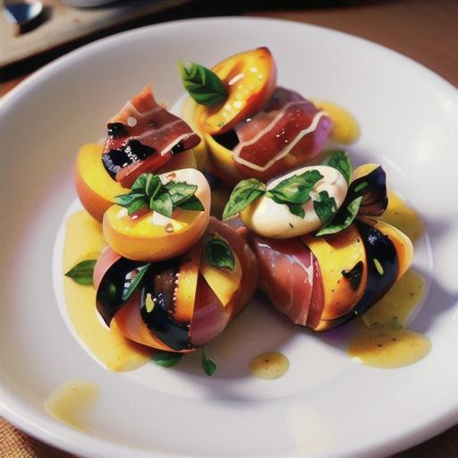 Grilled Prosciutto-Wrapped Peaches with Burrata and Basil