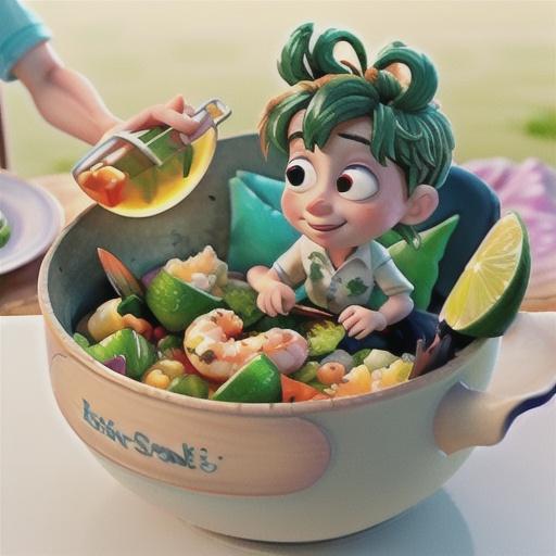 Baby cos with prawns and lime