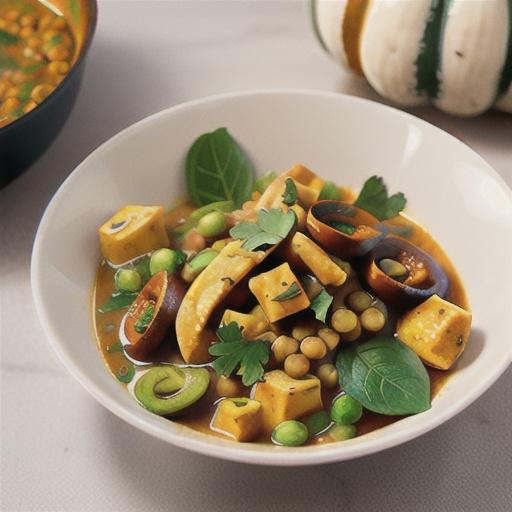 Pumpkin, lentil and mushroom curry