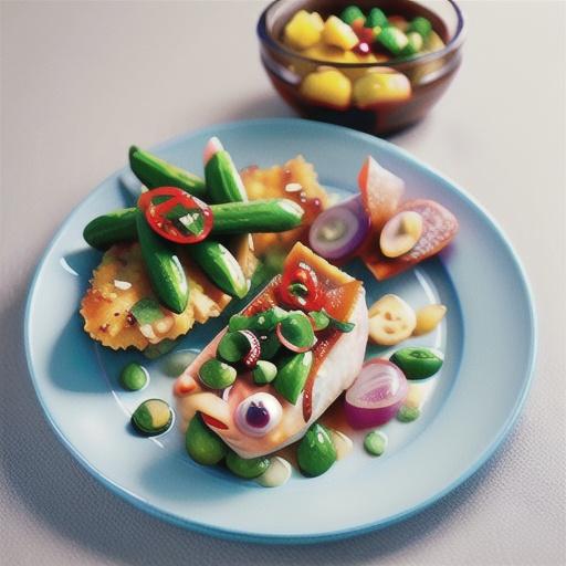 Crumbed fish with pickled onion relish