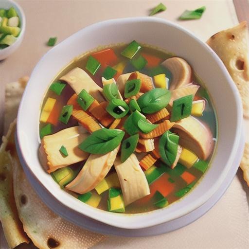 Mexican chicken soup with crispy tortilla strips