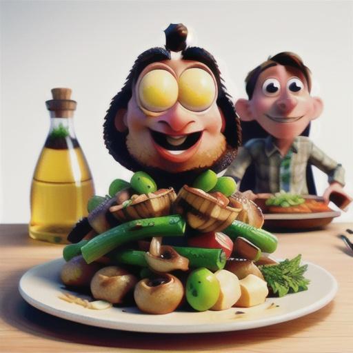 T-bone steak with fried mushrooms and olive oil mash