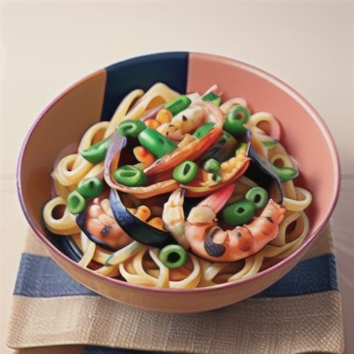 Spaghetti with prawns and orange