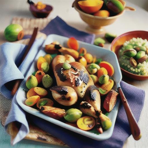 Moroccan roast chicken with apricot and pistachio couscous stuffing