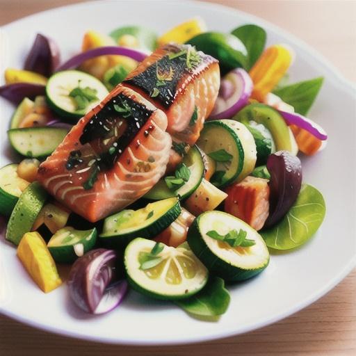 Crispy salmon with zucchini salad