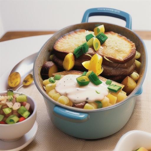 Beef casserole topped with crispy potato