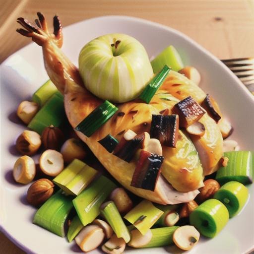 Roast chicken with leek stuffing