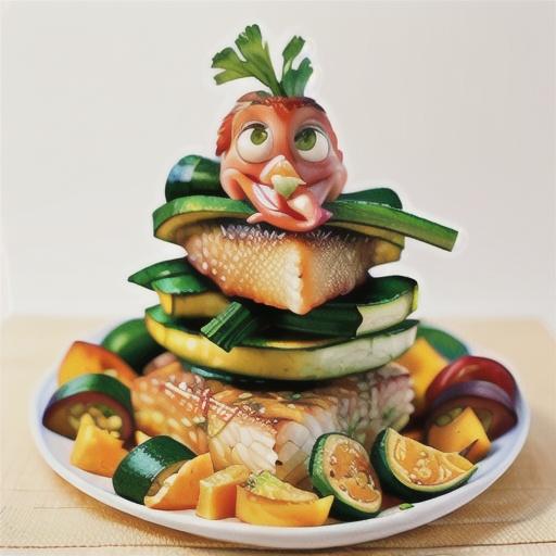 Barramundi parcels with zucchini and squash