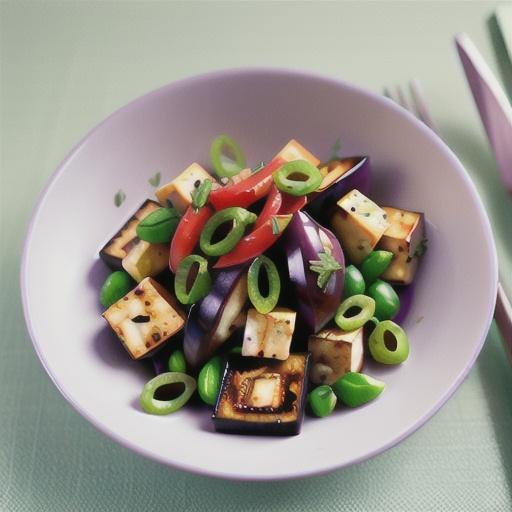 Eggplant with tofu, garlic and green chilli