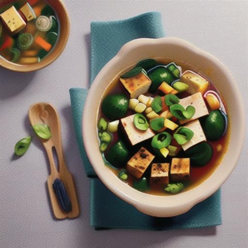 Noodle, tofu and vegetable soup