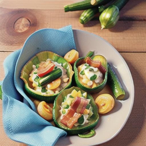 Bacon, zucchini and parsley with ravioli