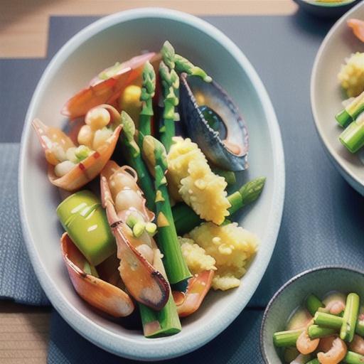 Seafood & asparagus sesame tempura