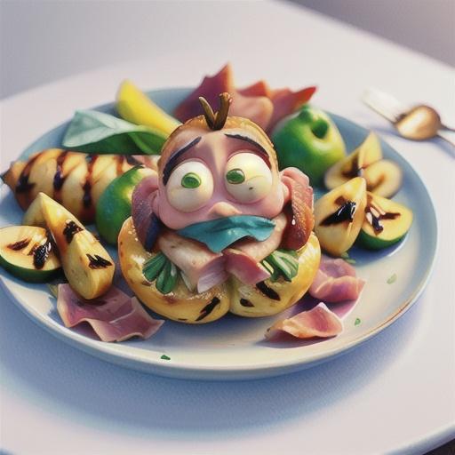 Blue-cheese stuffed chicken with chargrilled nashi