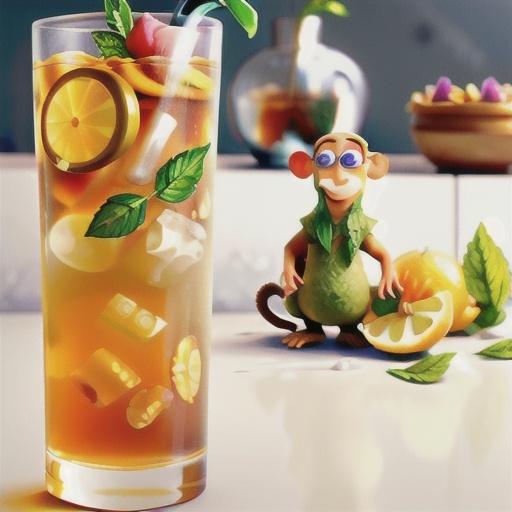 Iced lemon tea with herb and flower ice cubes