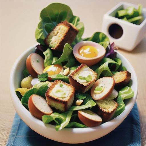 Egg and lettuce salad with garlic and herb croutons