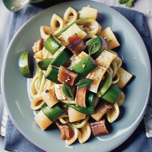 Bacon & zucchini linguine with mint & Parmesan