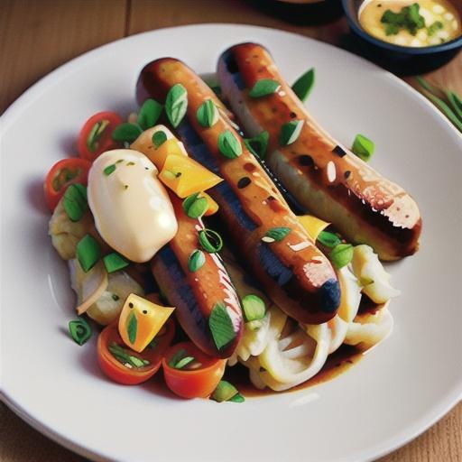 Sausages with squashed tomatoes and garlic mash