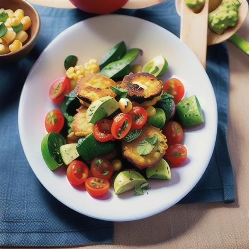 Corn fritters with tomato and avocado salsa