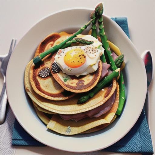 Buckwheat Crepes with Egg, Ham, Cheese, and Asparagus