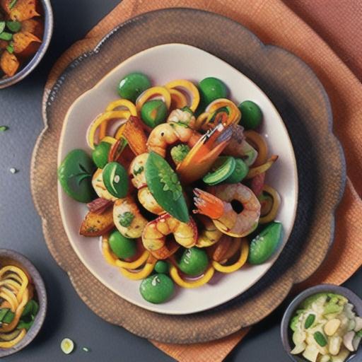 Crispy spiced prawns with sweet potato noodles