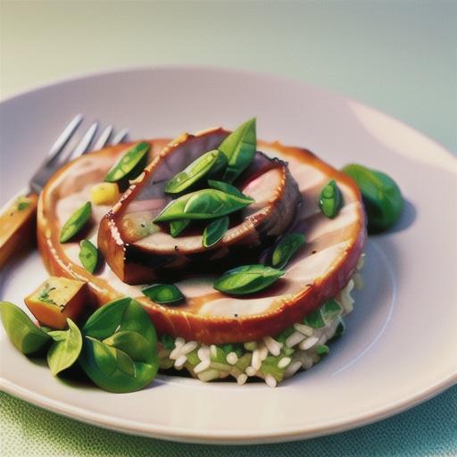 Pork steaks with spinach pilaf