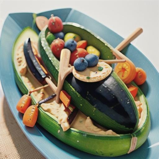 Carrot Hummus Filled Cucumber Canoes