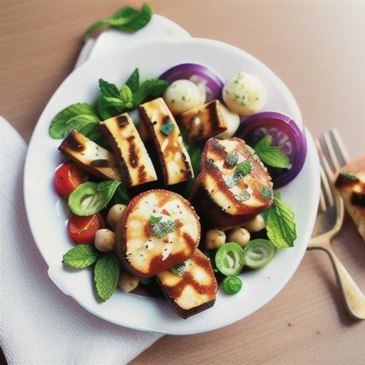 Haloumi and mint lamb cutlets with chickpea salad