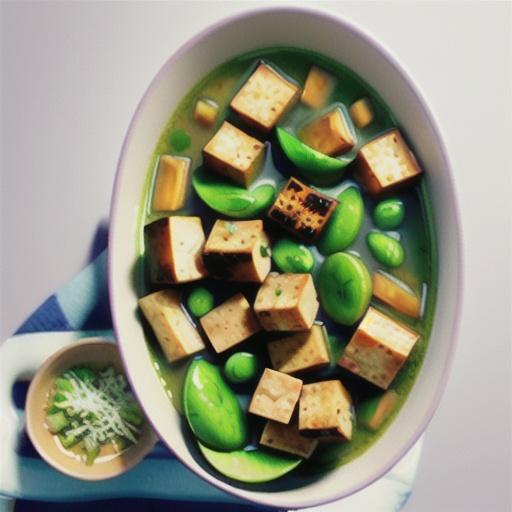 Green soup with crispy lemongrass tofu