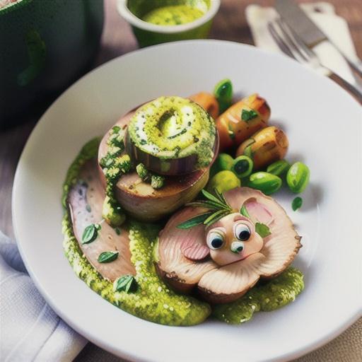 Roast lamb stuffed with olive & rocket pesto