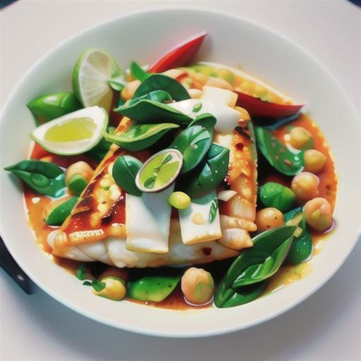 Barramundi and chickpea curry with spinach