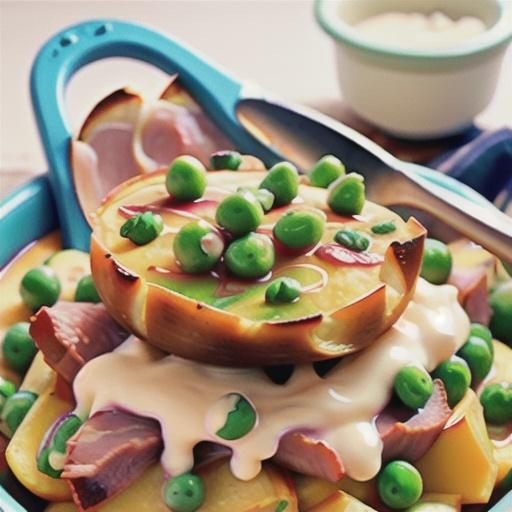Creamy Scalloped Potatoes with Ham and Peas