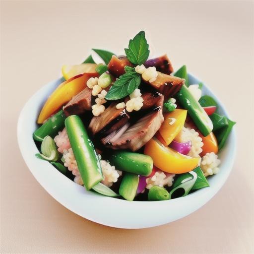 Pork with peach and minted couscous salad