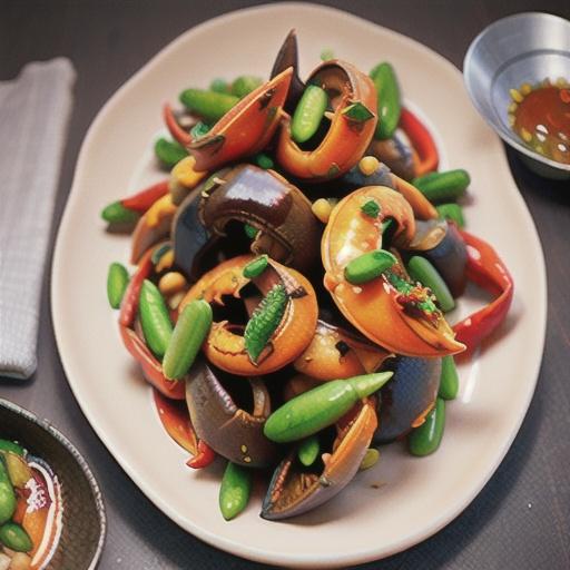 Wok-fried mud crab claws with tamarind, galangal & chilli bean paste