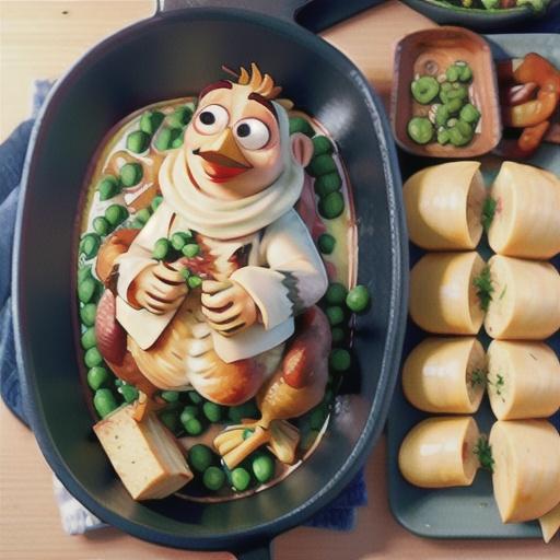 Roast chicken with peas and bacon