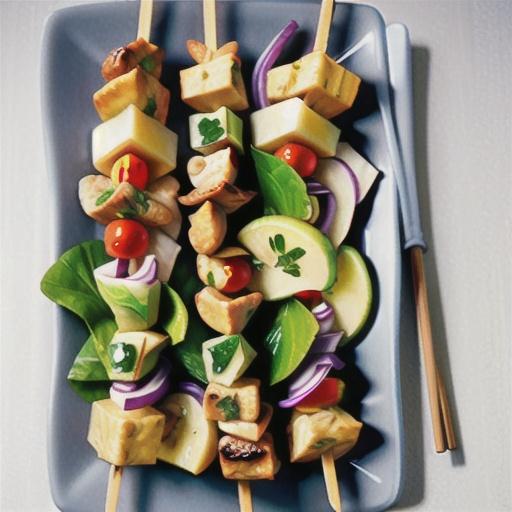 Chicken skewers with vietnamese noodle salad