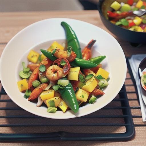 Chilli prawns with mango salad