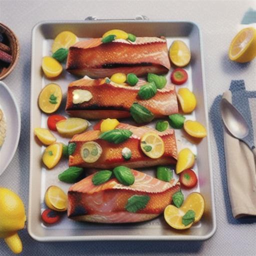 Lemon and pepper salmon tray bake recipe