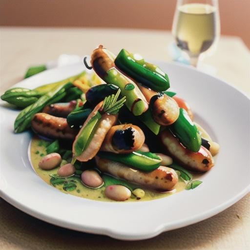 Chicken sausages with white-wine beans