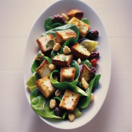 Brown rice salad with fried haloumi recipe