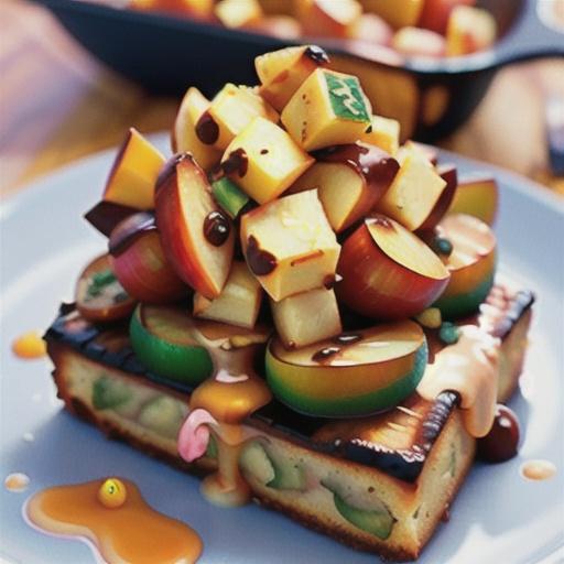 Grilled madeira squares with butterscotch apples