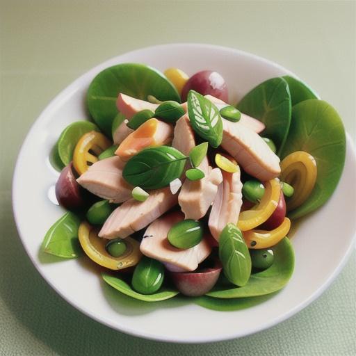 Poached chicken, cos, snow pea and radish salad