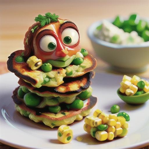 Mashed pea and feta fritters with corn salsa