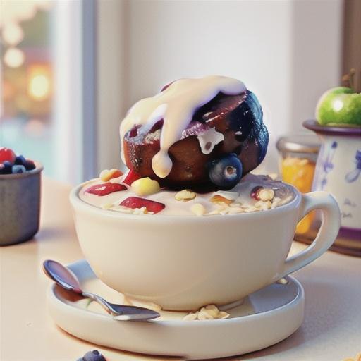 Creamy oat porridge with apple and blueberries